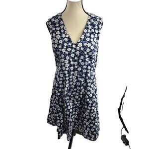 Draper James Dress Womens 12 Navy White Floral Sleeveless V Neck Fit Flare
